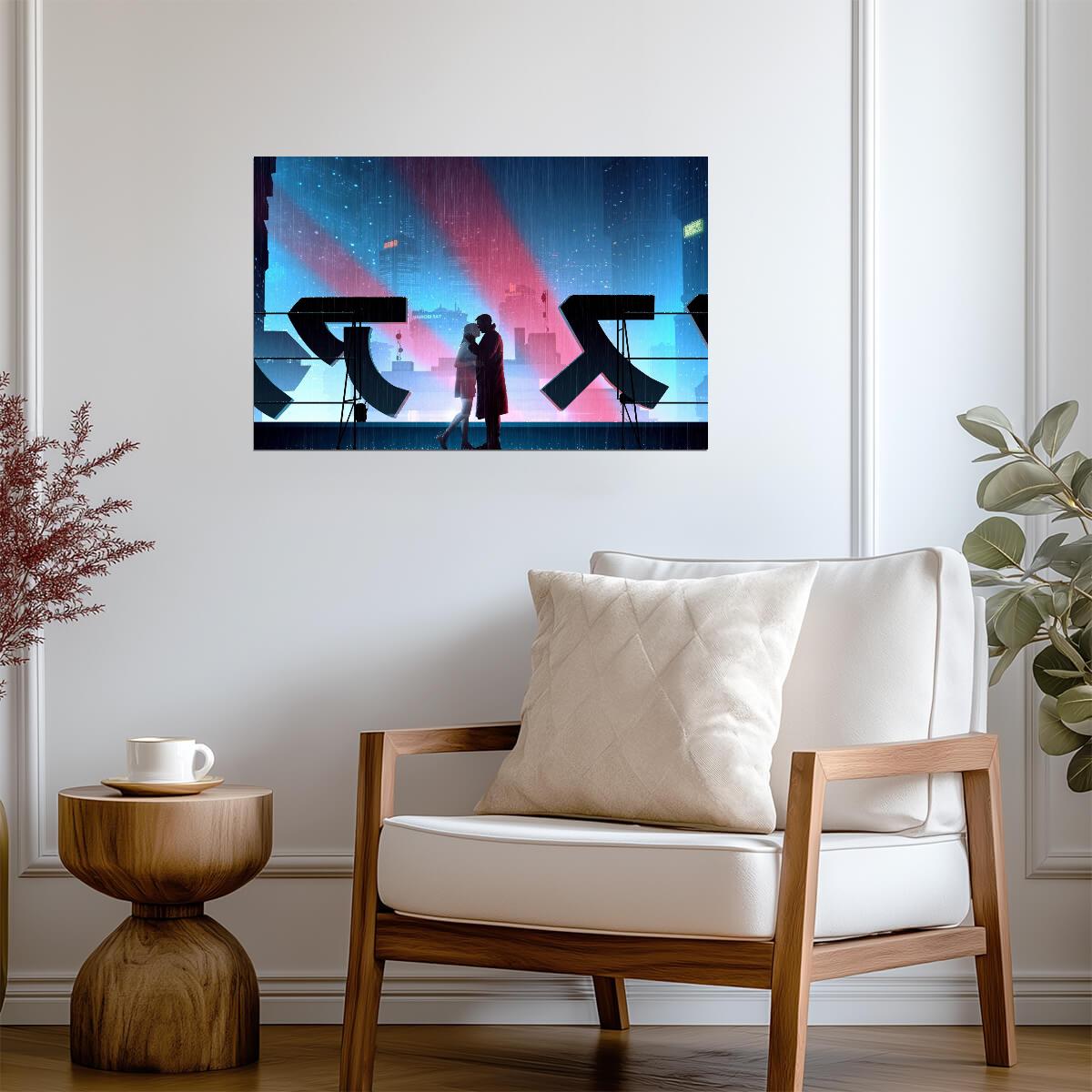Blade Runner 2049 Movie Poster | Officer K and Joi beneath Neon Signs - Movies & TV Poster