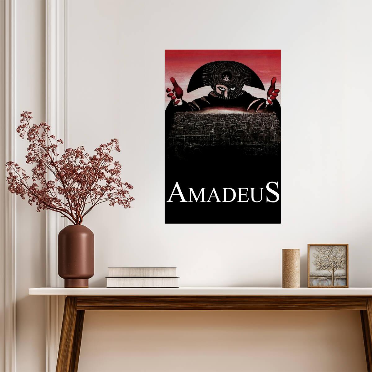 Amadeus 1984 Movie Poster | Masked Figure | Red and Black Print - Movies & TV Poster