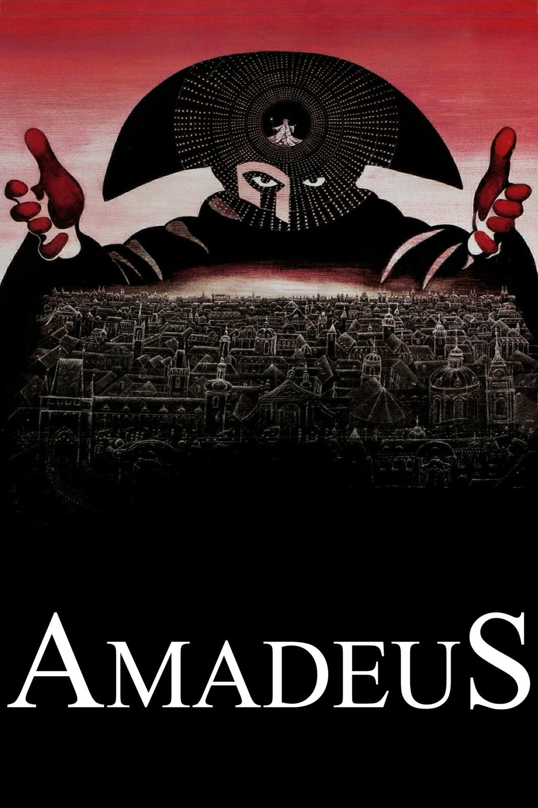 Amadeus 1984 Movie Poster | Masked Figure | Red and Black Print - Movies & TV Poster