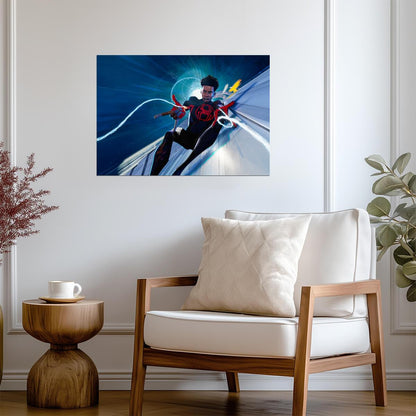 Spider-Man Across the Spider-Verse Movie Poster | Miles Racing through a Blue Portal - Movies & TV Poster