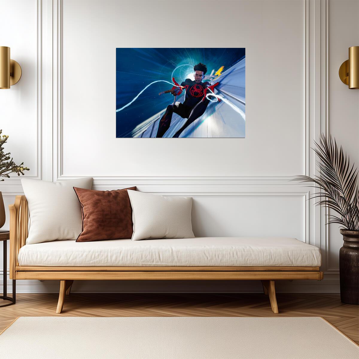 Spider-Man Across the Spider-Verse Movie Poster | Miles Racing through a Blue Portal - Movies & TV Poster