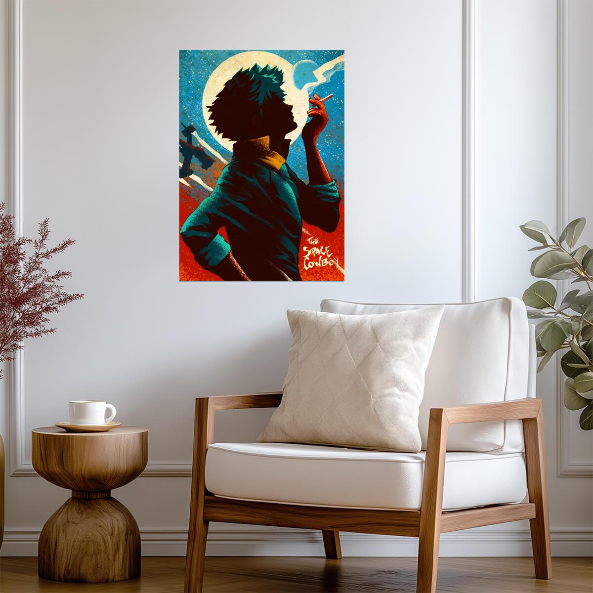Cowboy Bebop Poster | Spike Spiegel Smoking Beneath a Full Moon - Anime Poster