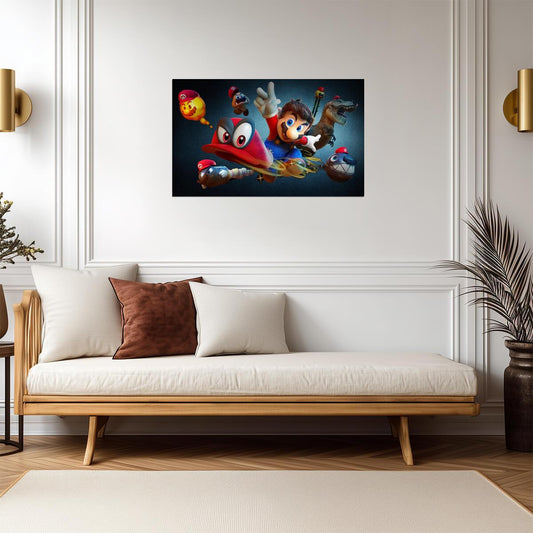 Super Mario Odyssey Poster | Mario, Cappy and a T-Rex - Video Games Poster