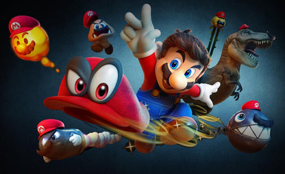Super Mario Odyssey Poster | Mario, Cappy and a T-Rex - Video Games Poster