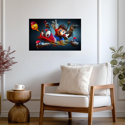 Super Mario Odyssey Poster | Mario, Cappy and a T-Rex - Video Games Poster