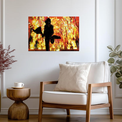 Cowboy Bebop Poster | Spike Spiegel Silhouette Against Flames - Anime Poster
