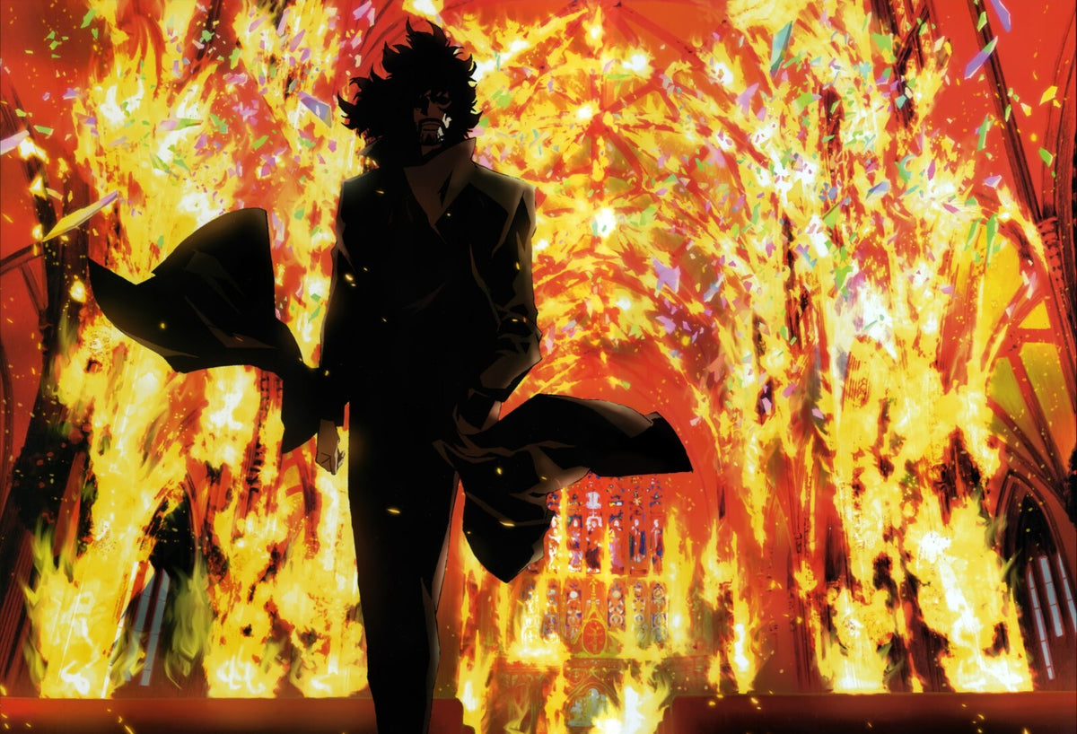 Cowboy Bebop Poster | Spike Spiegel Silhouette Against Flames - Anime Poster