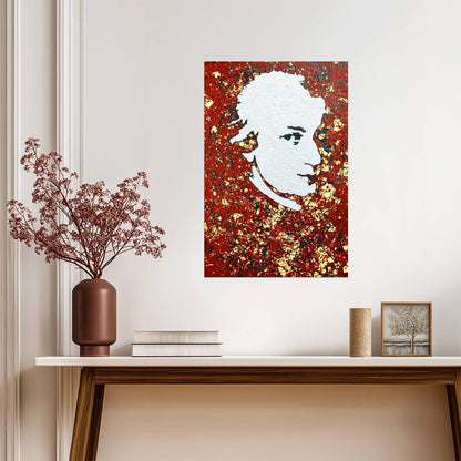 Wolfgang Amadeus Mozart Poster | Red and Gold Portrait Art Print - Graphic & Art Poster
