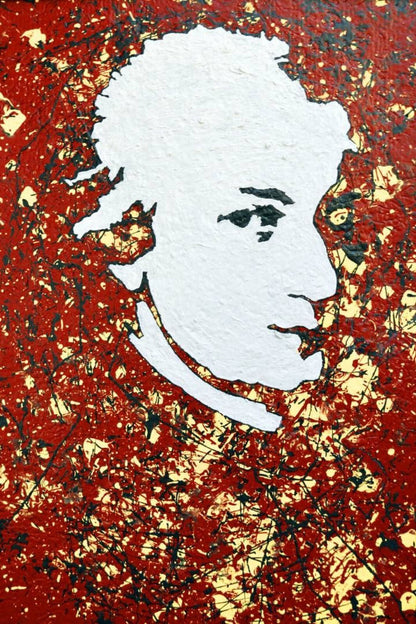 Wolfgang Amadeus Mozart Poster | Red and Gold Portrait Art Print - Graphic & Art Poster