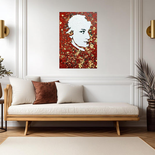 Wolfgang Amadeus Mozart Poster | Red and Gold Portrait Art Print - Graphic & Art Poster
