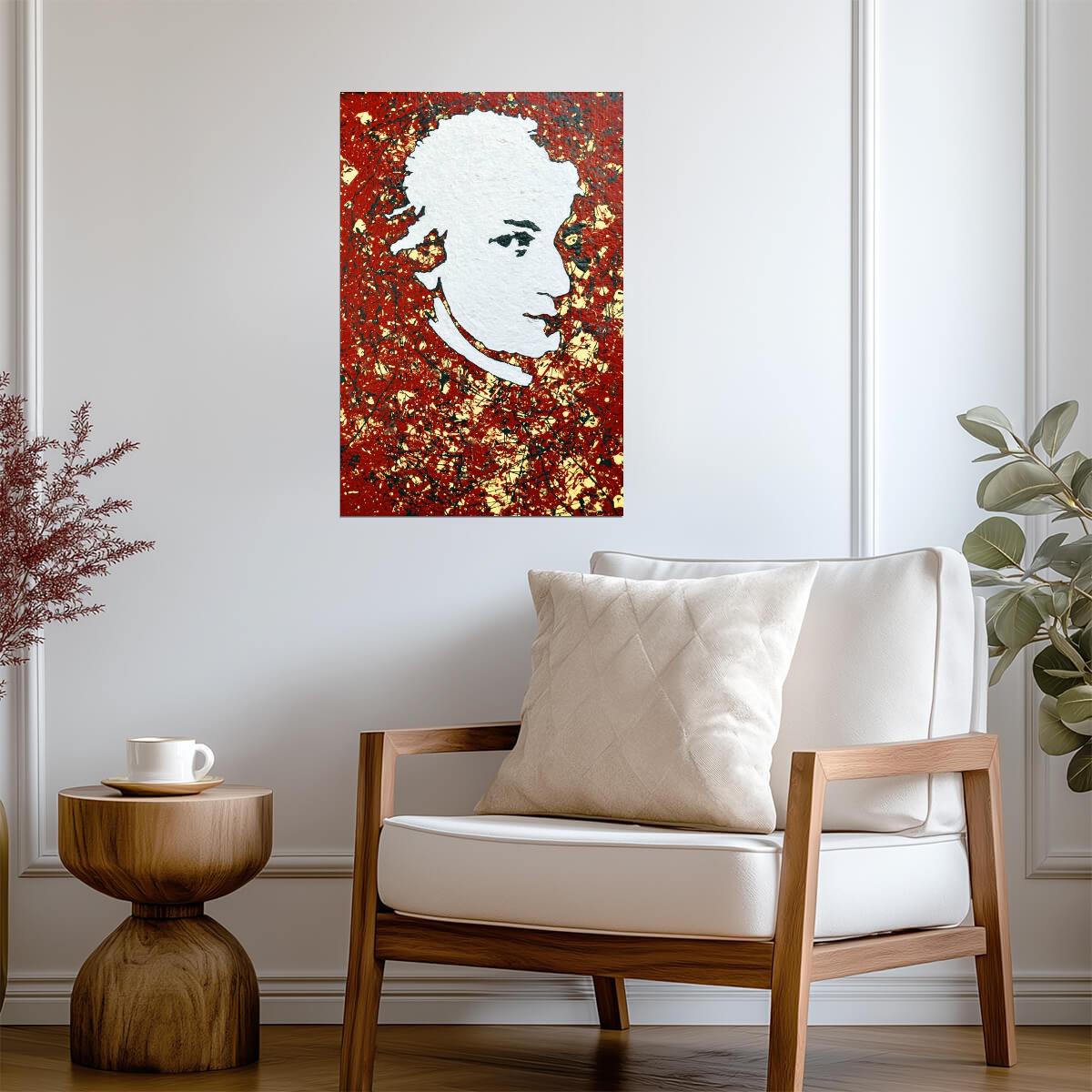 Wolfgang Amadeus Mozart Poster | Red and Gold Portrait Art Print - Graphic & Art Poster