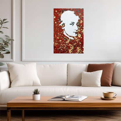 Wolfgang Amadeus Mozart Poster | Red and Gold Portrait Art Print - Graphic & Art Poster