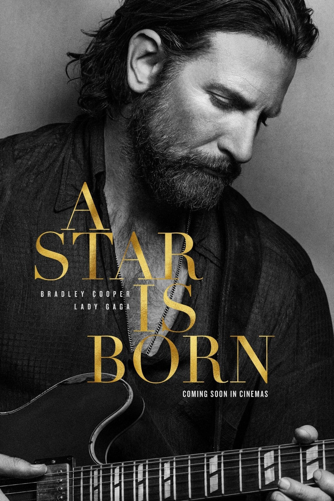 A Star Is Born Poster | Bradley Cooper Black and White Guitar Portrait - Movies & TV Poster
