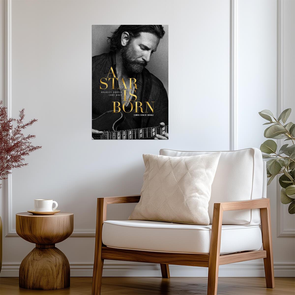 A Star Is Born Poster | Bradley Cooper Black and White Guitar Portrait - Movies & TV Poster