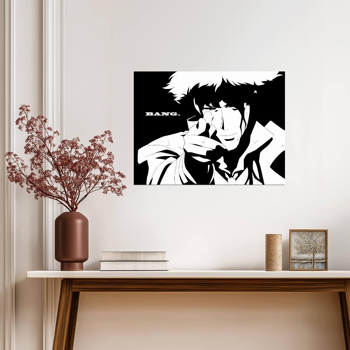 Cowboy Bebop Poster | Spike Spiegel | Bang Black and White Illustration - Anime Poster