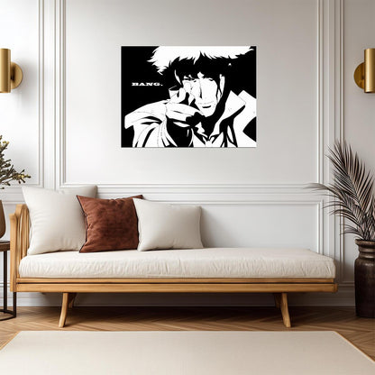 Cowboy Bebop Poster | Spike Spiegel | Bang Black and White Illustration - Anime Poster