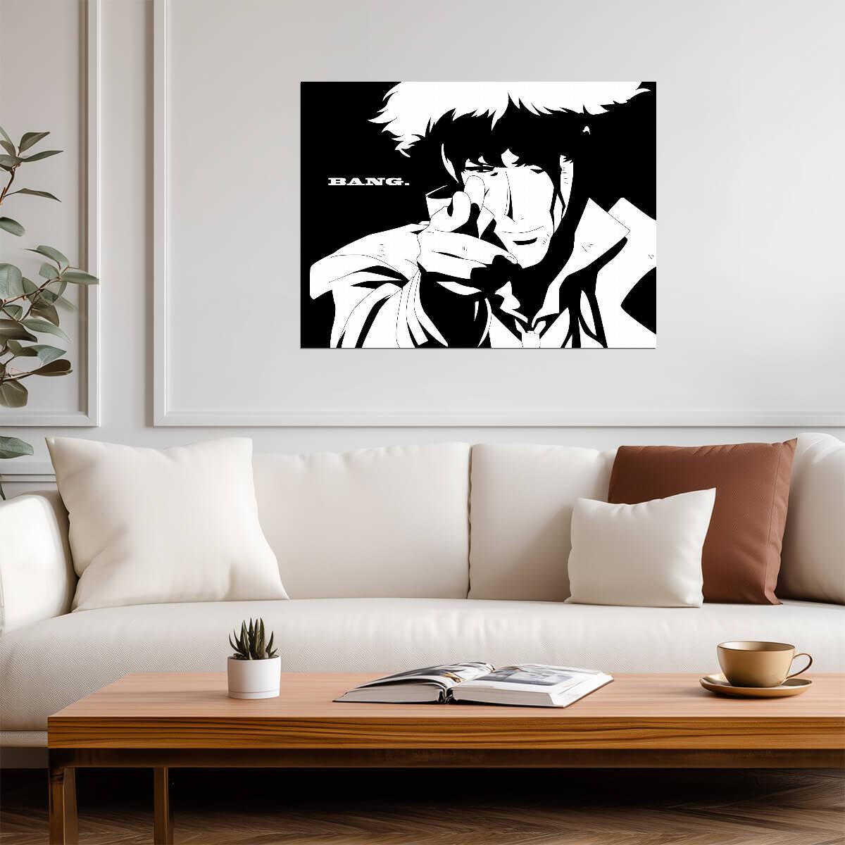 Cowboy Bebop Poster | Spike Spiegel | Bang Black and White Illustration - Anime Poster