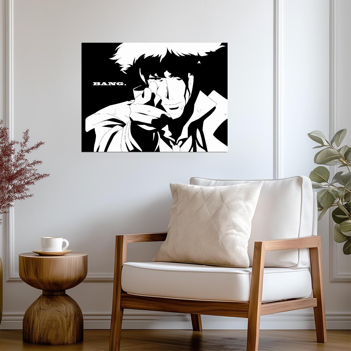 Cowboy Bebop Poster | Spike Spiegel | Bang Black and White Illustration - Anime Poster