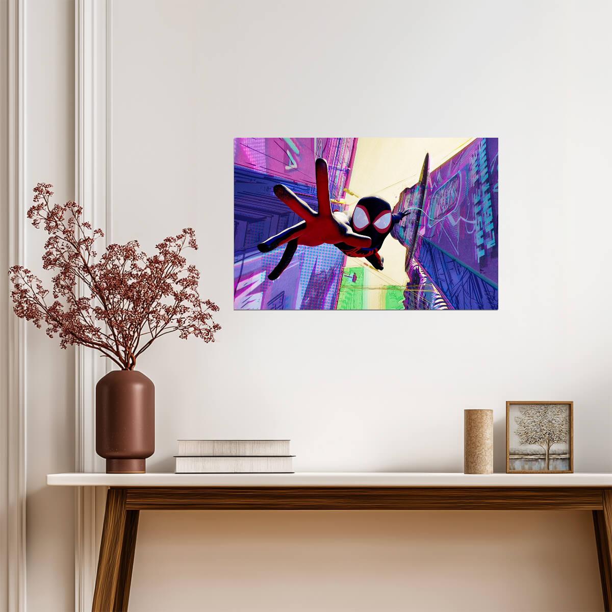 Spider-Man Across the Spider-Verse Movie Poster | Miles Swinging through the Alley - Movies & TV Poster