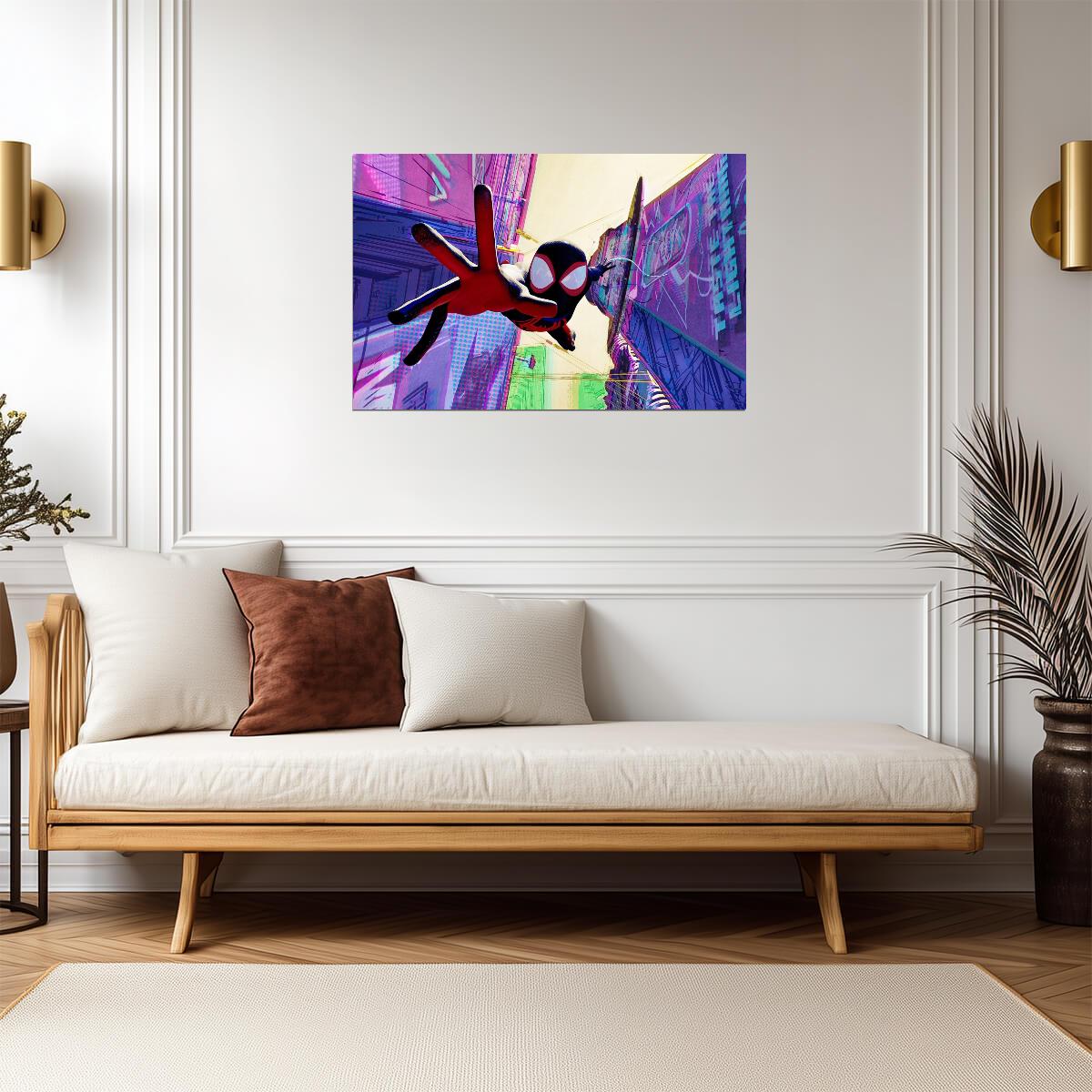 Spider-Man Across the Spider-Verse Movie Poster | Miles Swinging through the Alley - Movies & TV Poster