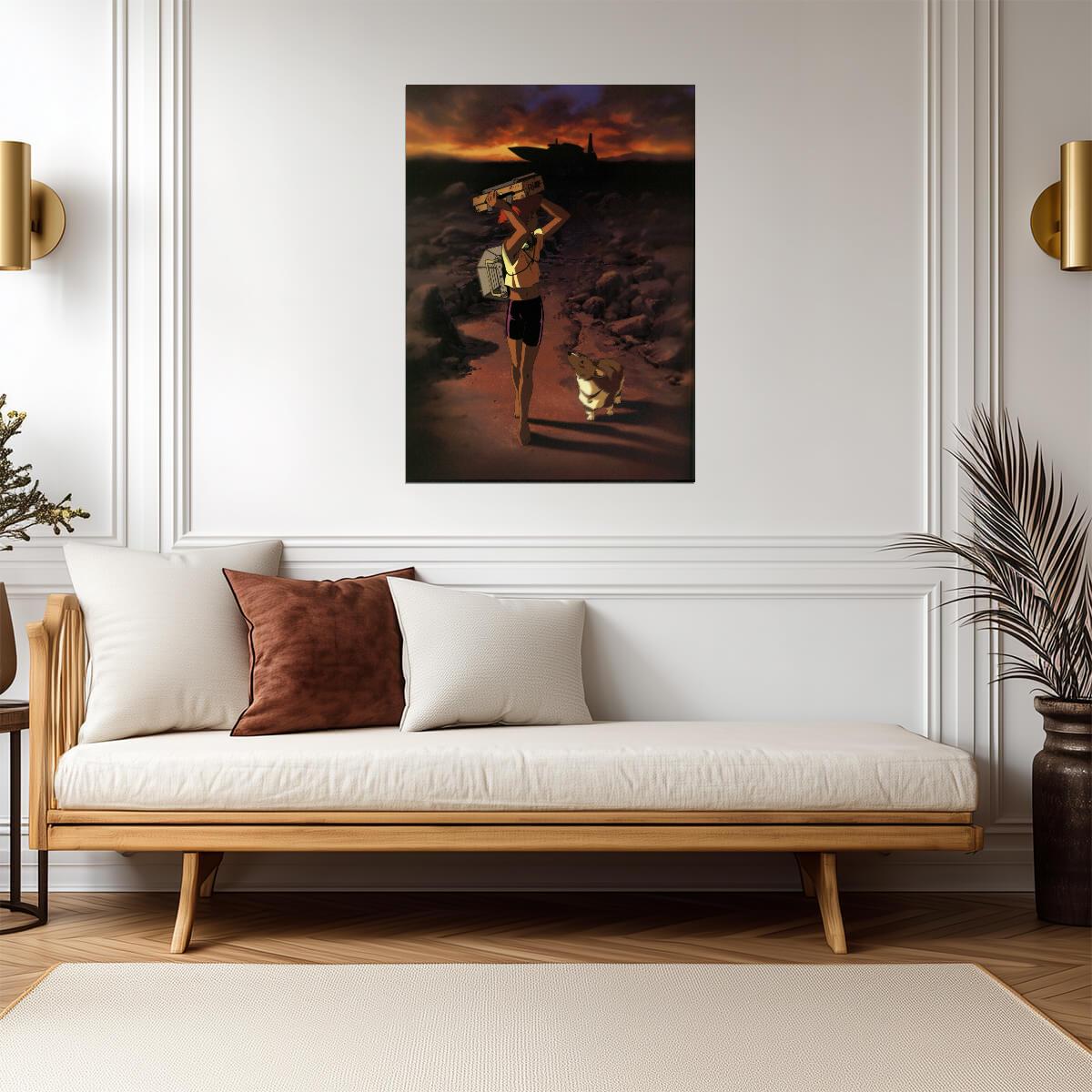 Cowboy Bebop Poster | Edward Carrying a Boombox with Ein - Anime Poster