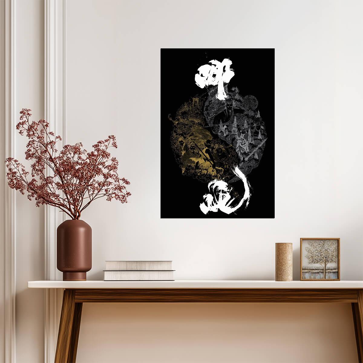 Ne Zha 2019 Animated Movie Poster | Dragon Calligraphy on Black - Anime Poster