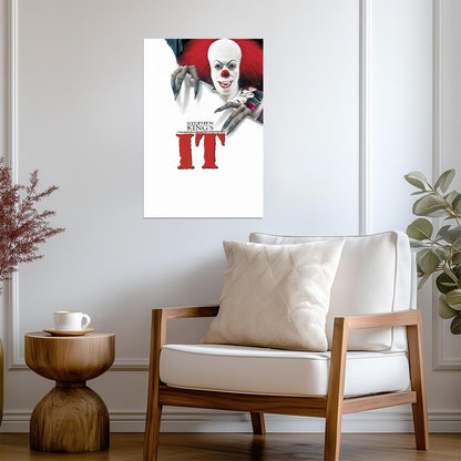 IT 1990 TV Miniseries Poster | Tim Curry as Pennywise Reaching Through Paper - Movies & TV Poster
