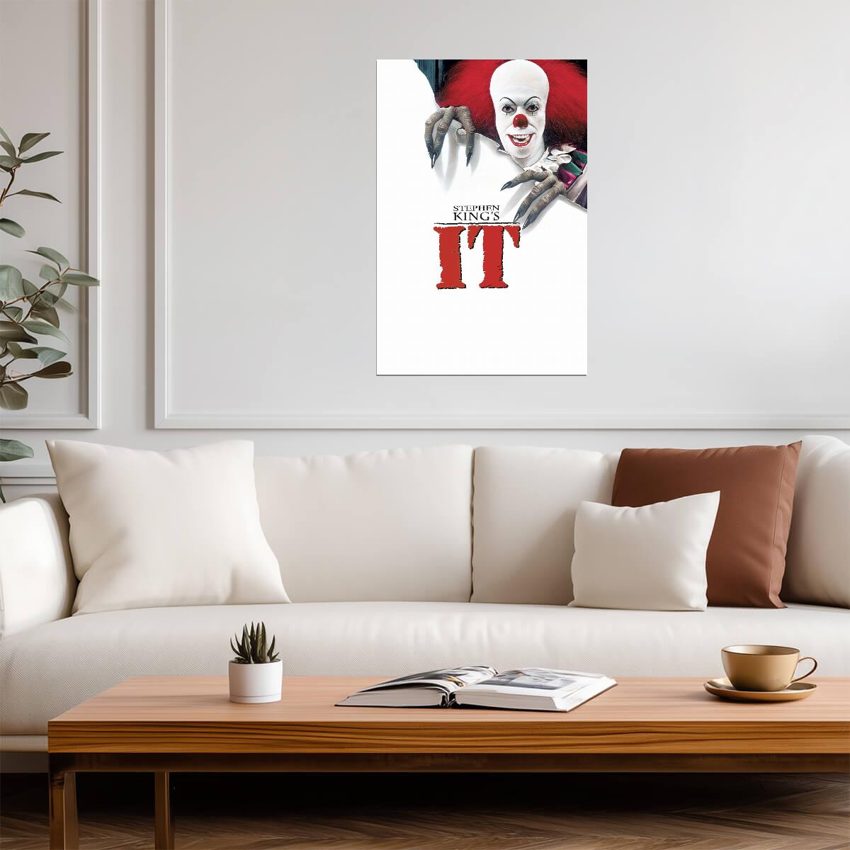 IT 1990 TV Miniseries Poster | Tim Curry as Pennywise Reaching Through Paper - Movies & TV Poster