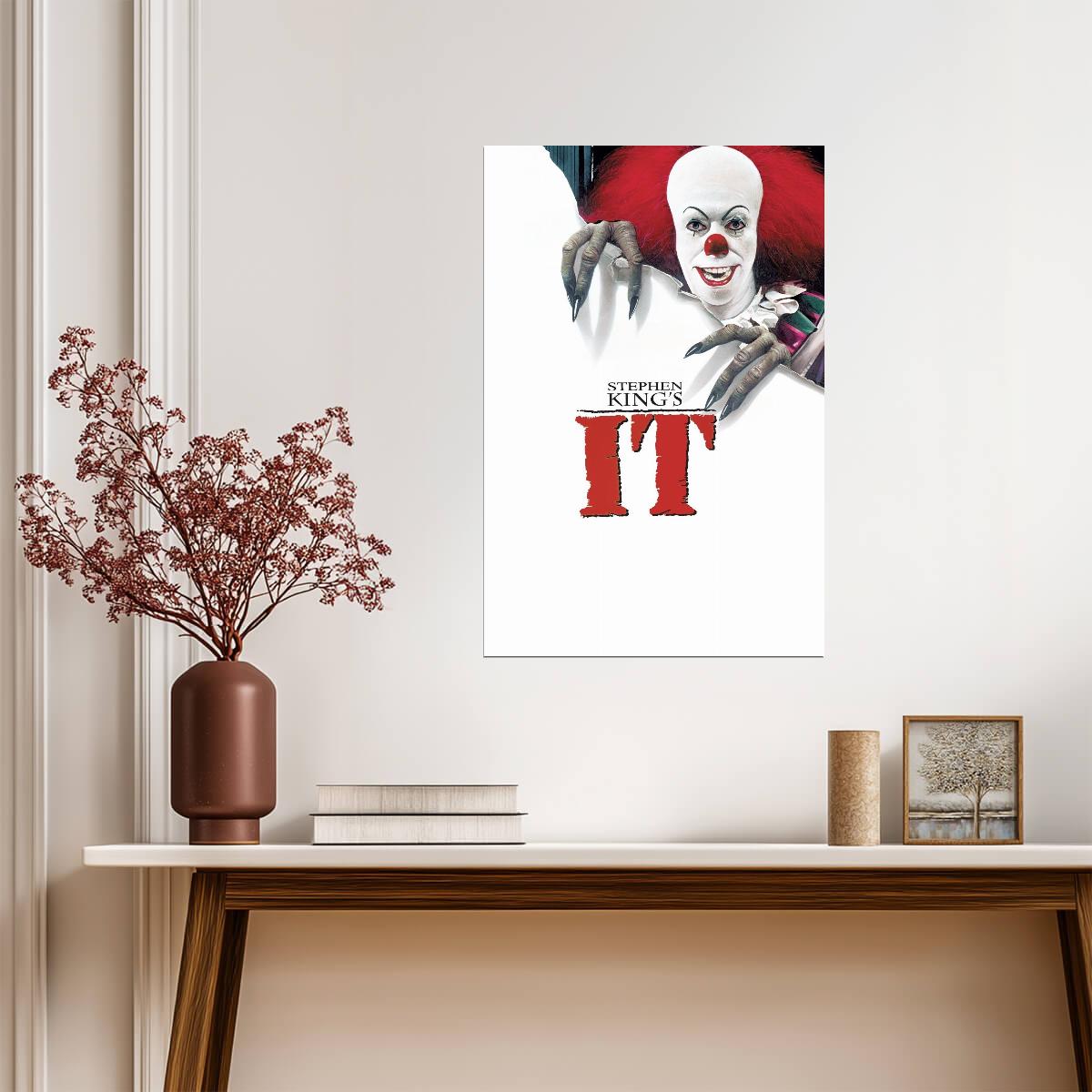 IT 1990 TV Miniseries Poster | Tim Curry as Pennywise Reaching Through Paper - Movies & TV Poster