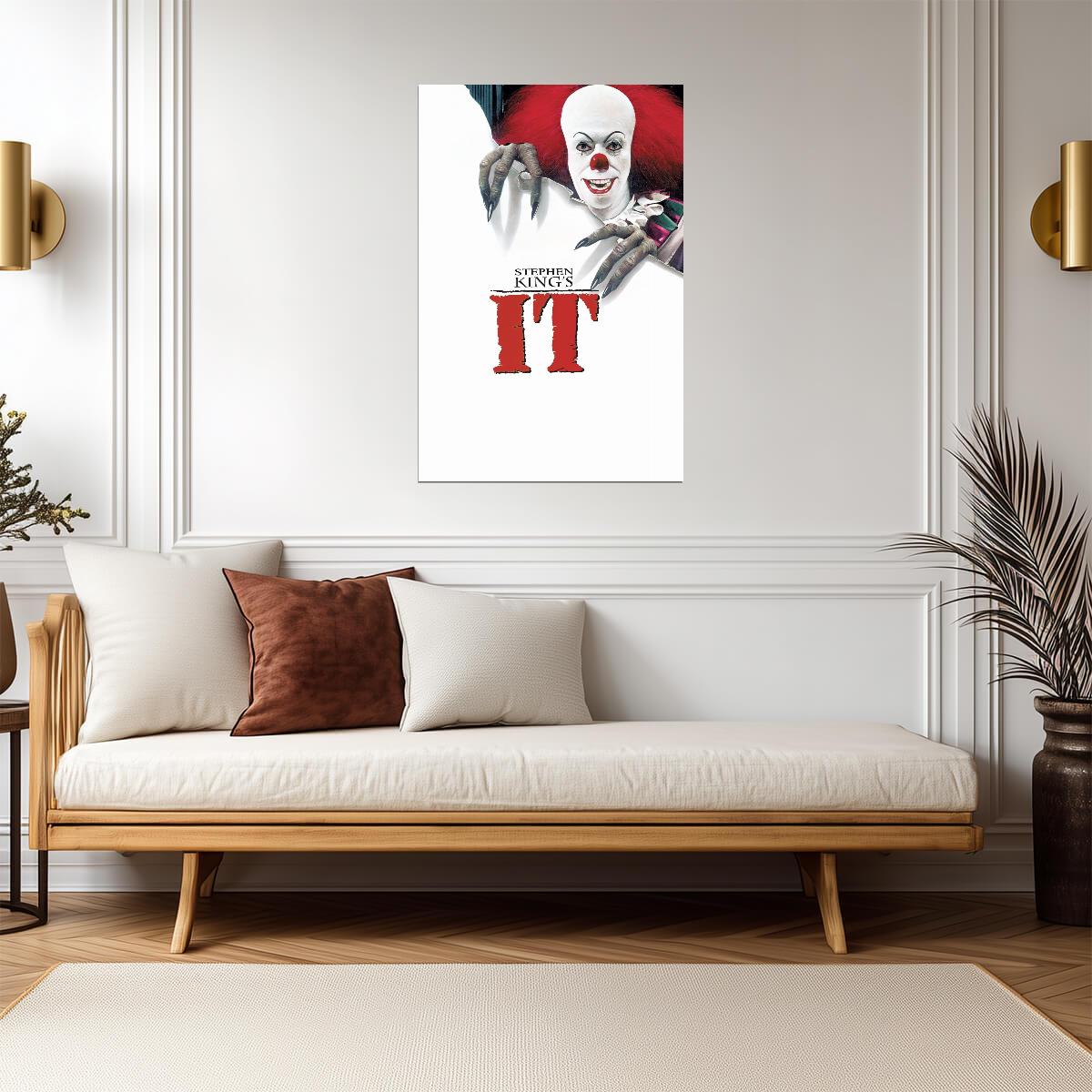 IT 1990 TV Miniseries Poster | Tim Curry as Pennywise Reaching Through Paper - Movies & TV Poster