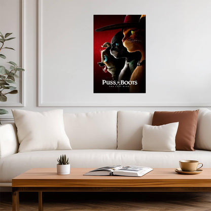 Puss in Boots The Last Wish Movie Poster | Puss, Kitty and Perrito on Red - Movies & TV Poster