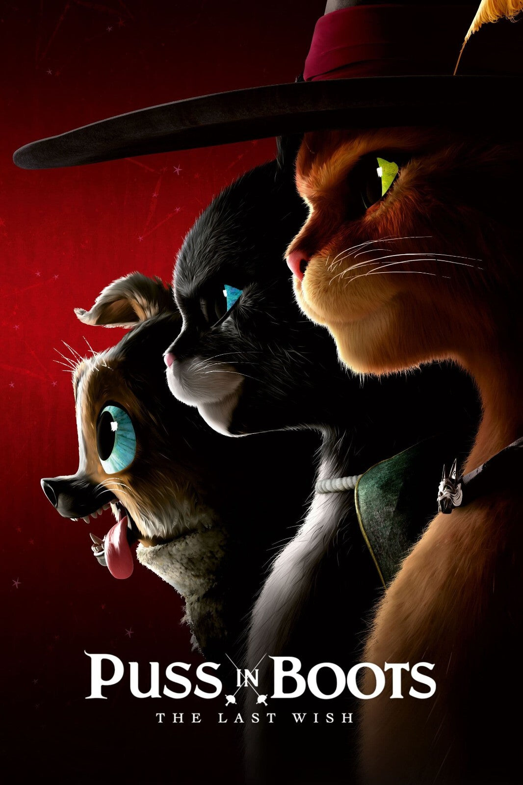 Puss in Boots The Last Wish Movie Poster | Puss, Kitty and Perrito on Red - Movies & TV Poster