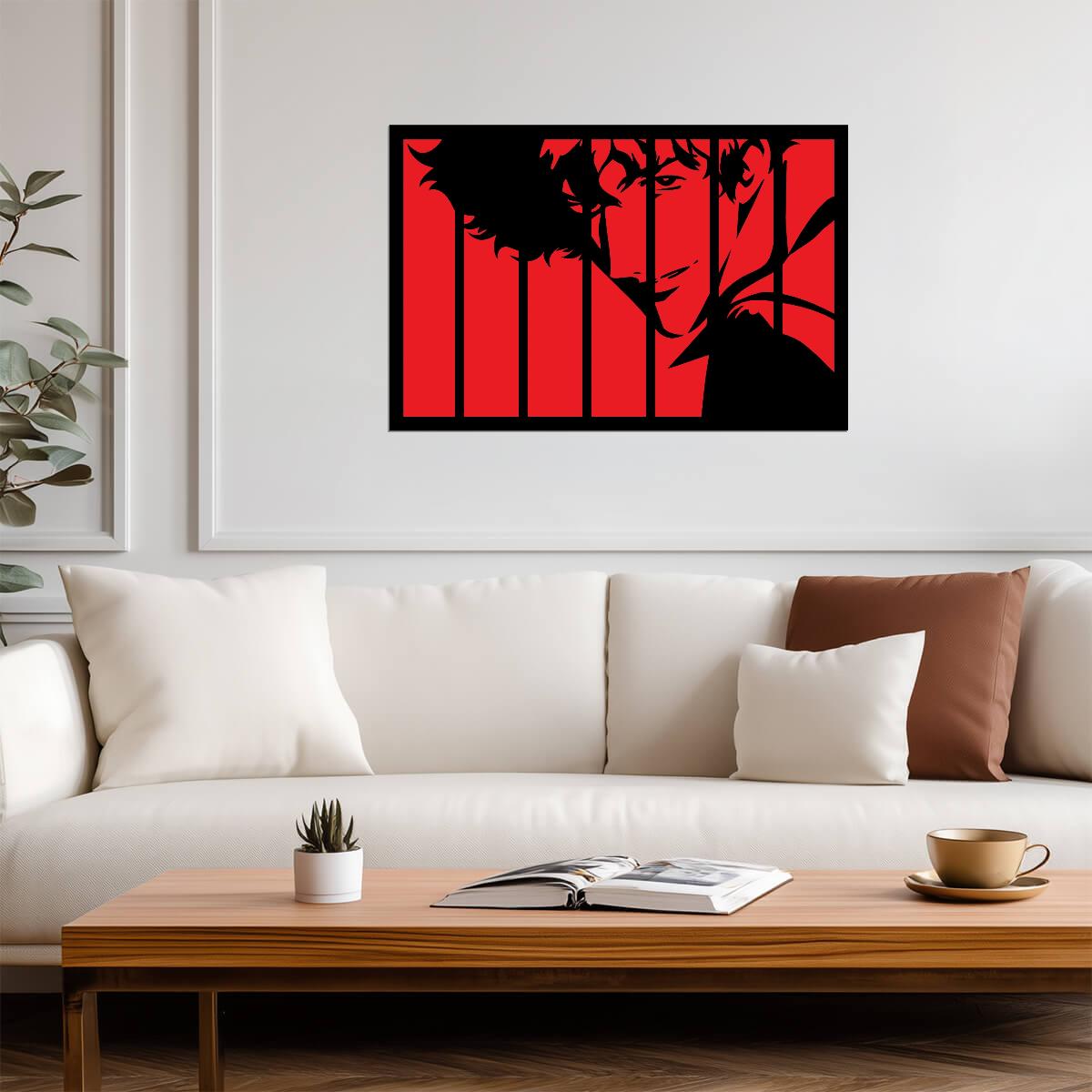 Cowboy Bebop Poster | Red and Black Spike Spiegel Portrait - Anime Poster