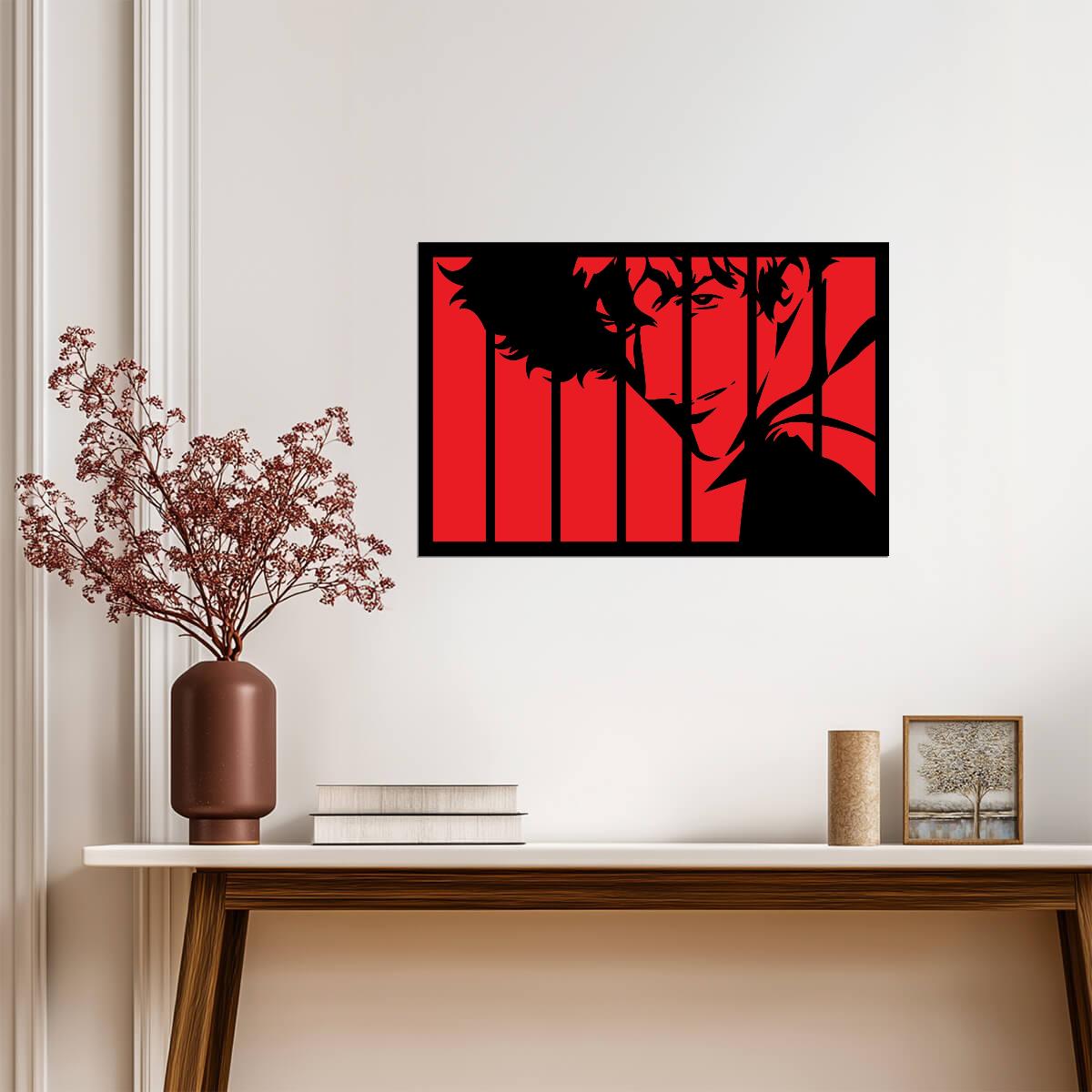 Cowboy Bebop Poster | Red and Black Spike Spiegel Portrait - Anime Poster
