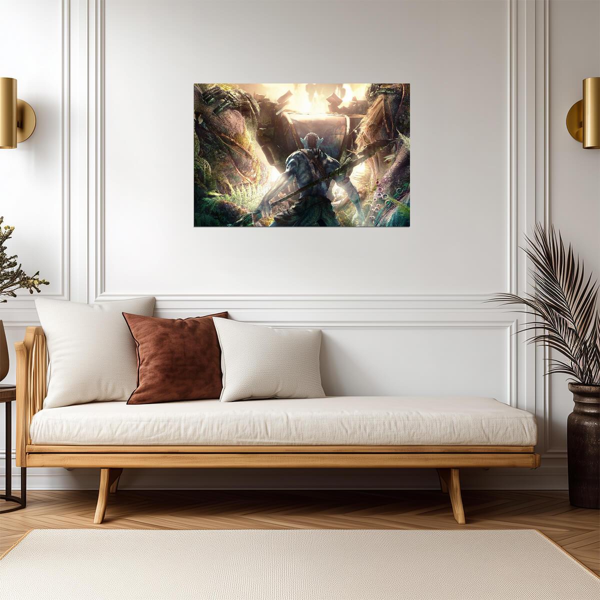Avatar The Game Poster | Na'vi Warrior Facing an AMP Suit - Video Games Poster