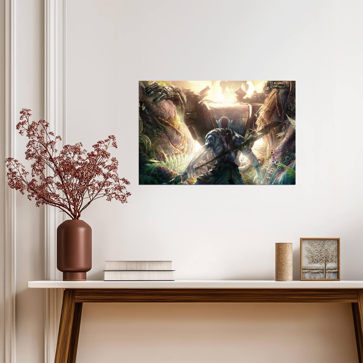 Avatar The Game Poster | Na'vi Warrior Facing an AMP Suit - Video Games Poster