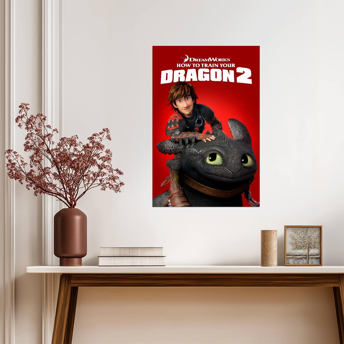 How to Train Your Dragon 2 Movie Poster | Hiccup and Toothless on Red - Movies & TV Poster