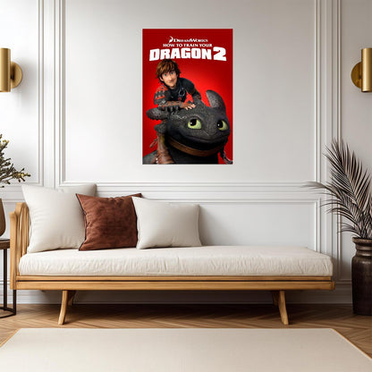 How to Train Your Dragon 2 Movie Poster | Hiccup and Toothless on Red - Movies & TV Poster