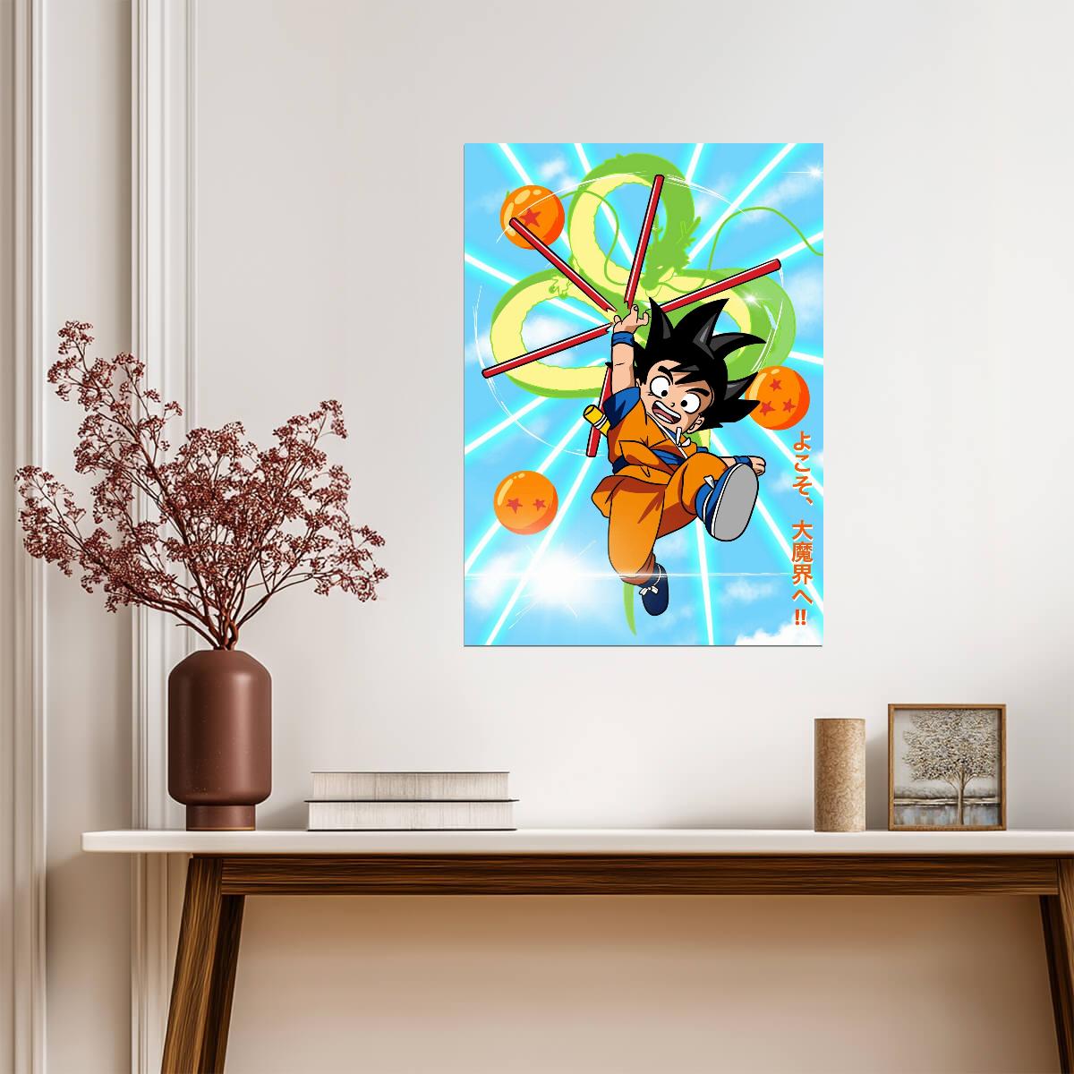 Dragon Ball Daima Poster | Goku Mini with the Power Pole and Dragon Balls - Anime Poster