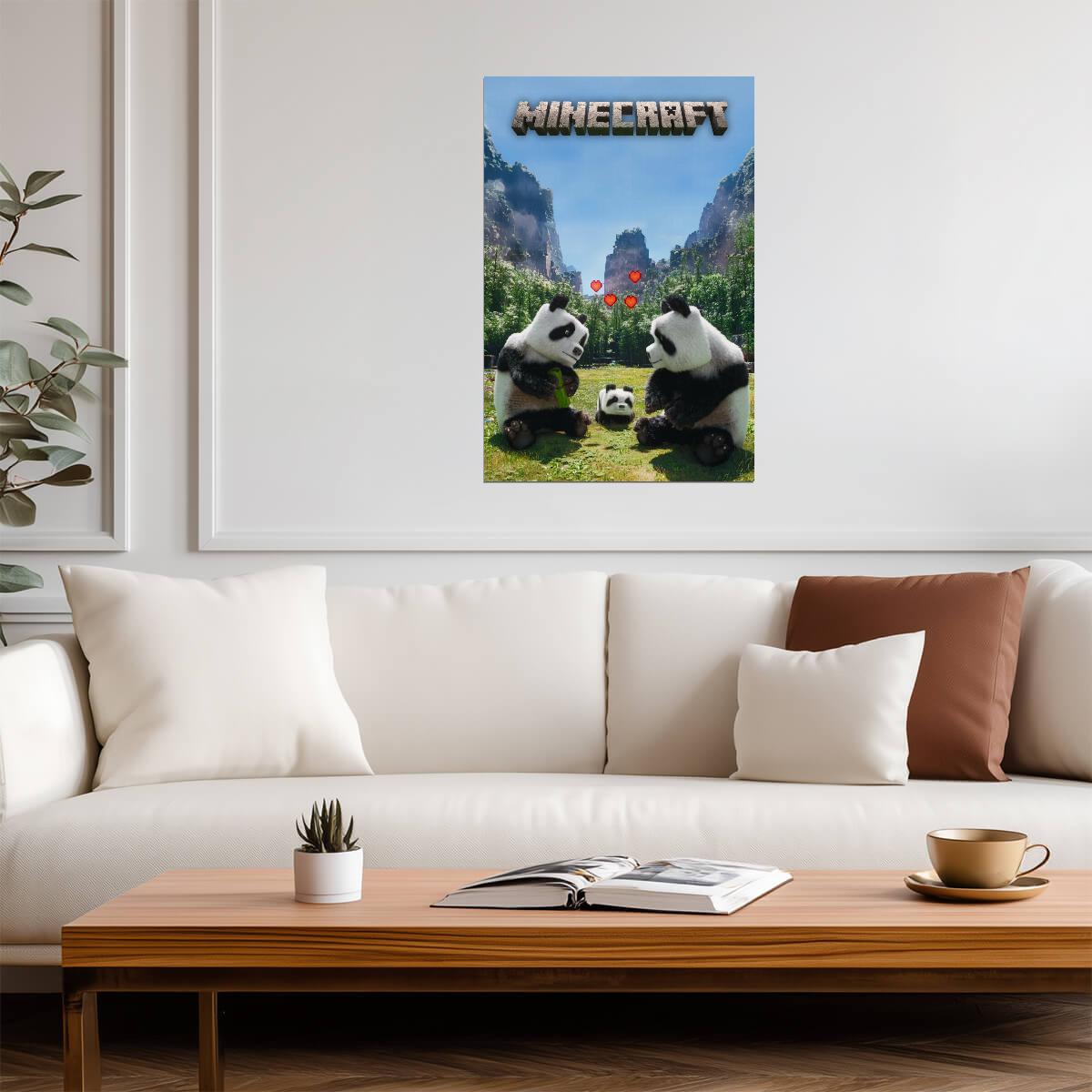 A Minecraft Movie Panda Poster | Panda Family Landscape Print - Movies & TV Poster