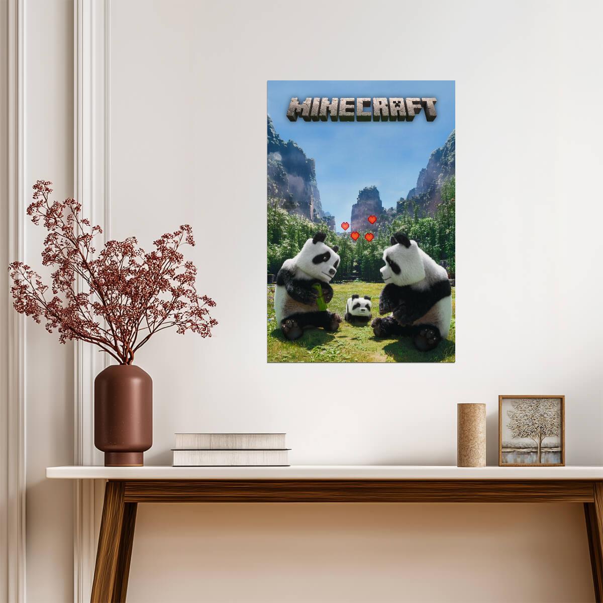A Minecraft Movie Panda Poster | Panda Family Landscape Print - Movies & TV Poster