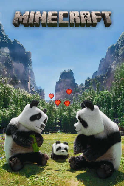 A Minecraft Movie Panda Poster | Panda Family Landscape Print - Movies & TV Poster
