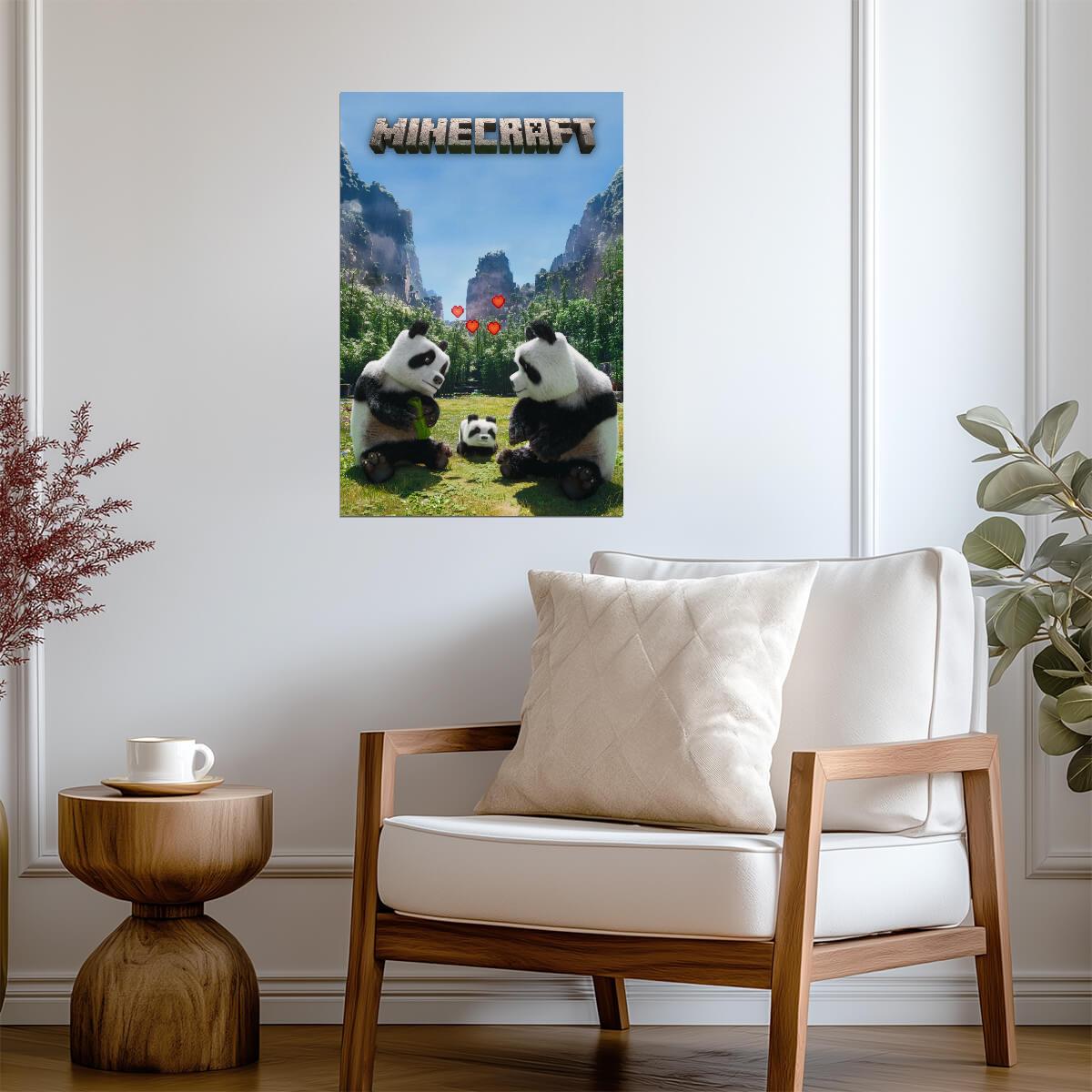 A Minecraft Movie Panda Poster | Panda Family Landscape Print - Movies & TV Poster