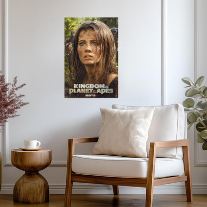 Kingdom of the Planet of the Apes Movie Poster | Mae Portrait with Apes Behind - Movies & TV Poster
