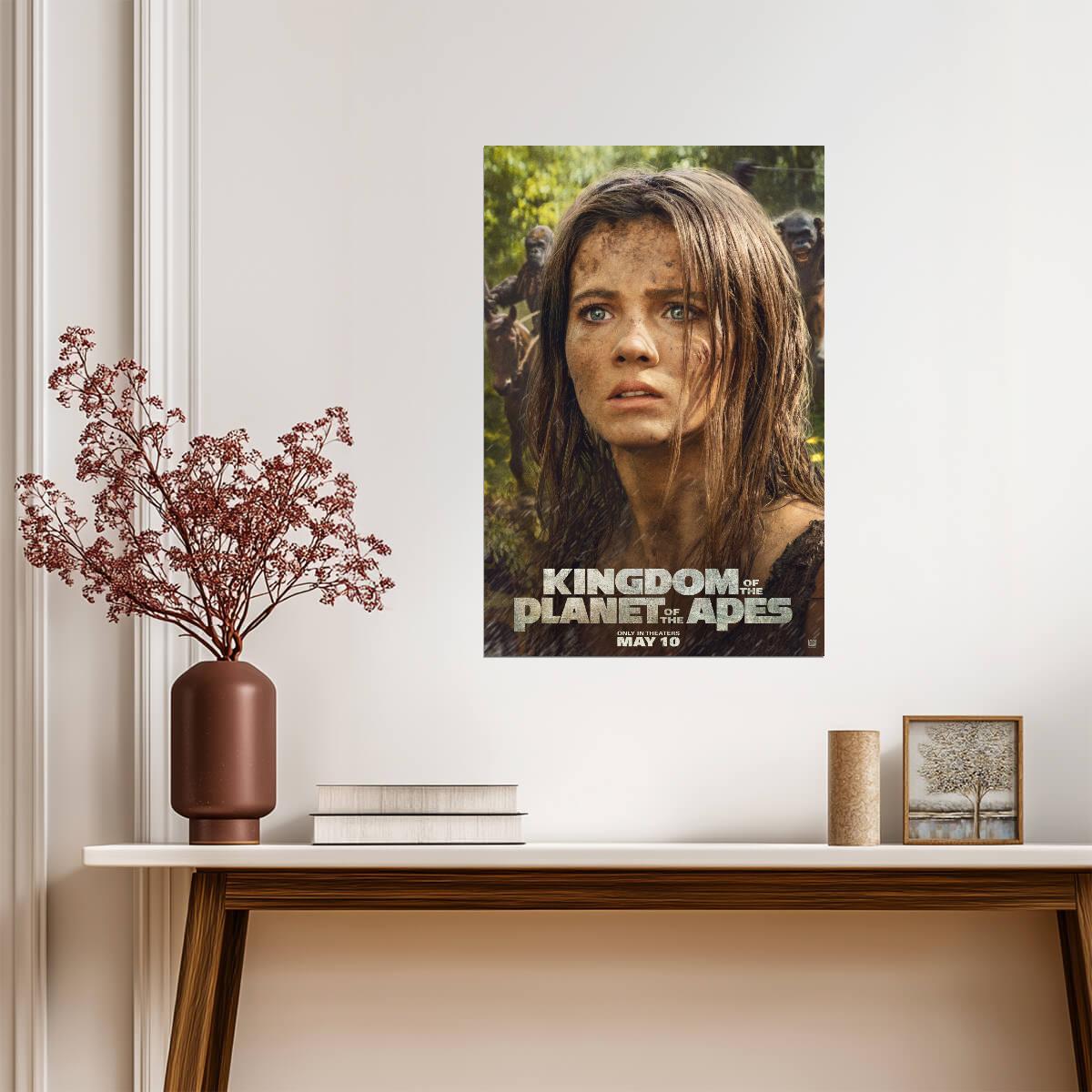 Kingdom of the Planet of the Apes Movie Poster | Mae Portrait with Apes Behind - Movies & TV Poster