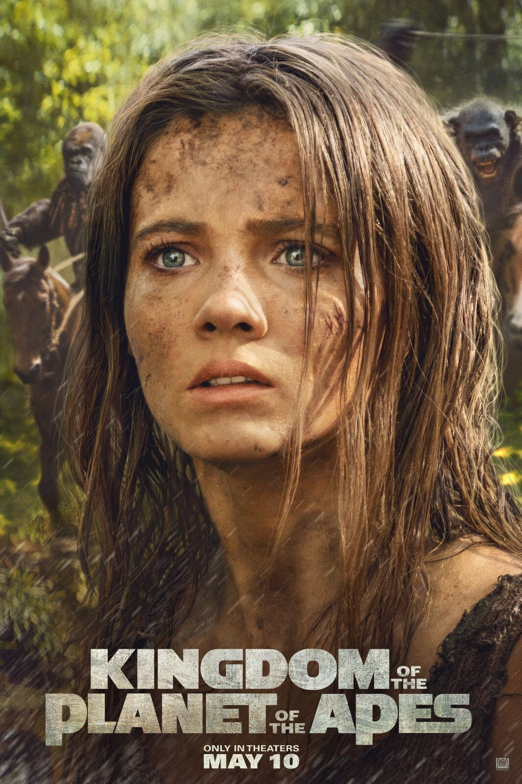 Kingdom of the Planet of the Apes Movie Poster | Mae Portrait with Apes Behind - Movies & TV Poster