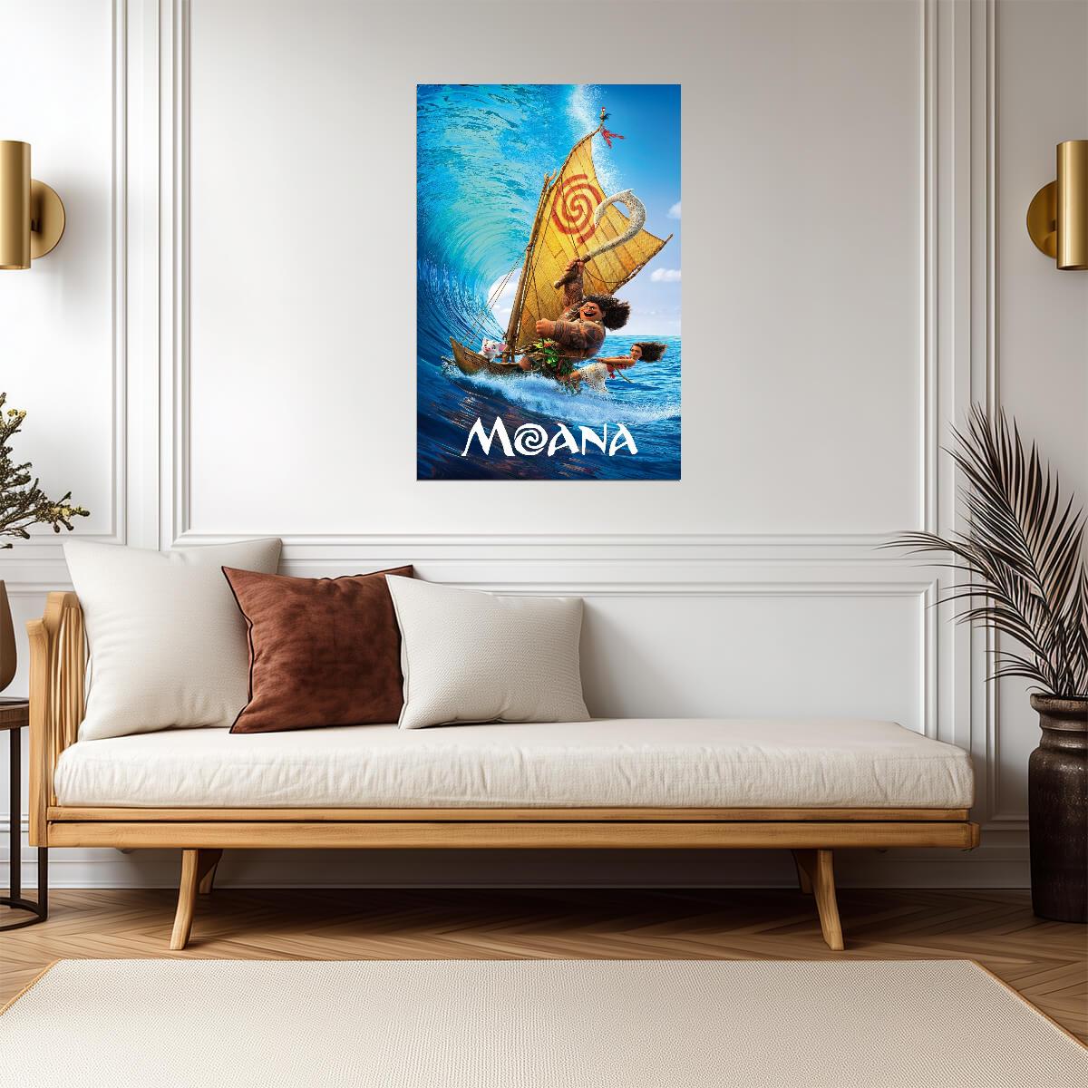 Moana 2016 Movie Poster | Sailing through the Curling Wave - Movies & TV Poster