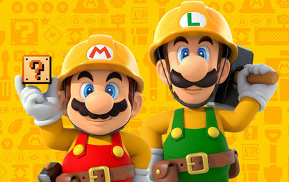 Super Mario Maker 2 Poster | Mario and Luigi in Builder Outfits - Video Games Poster