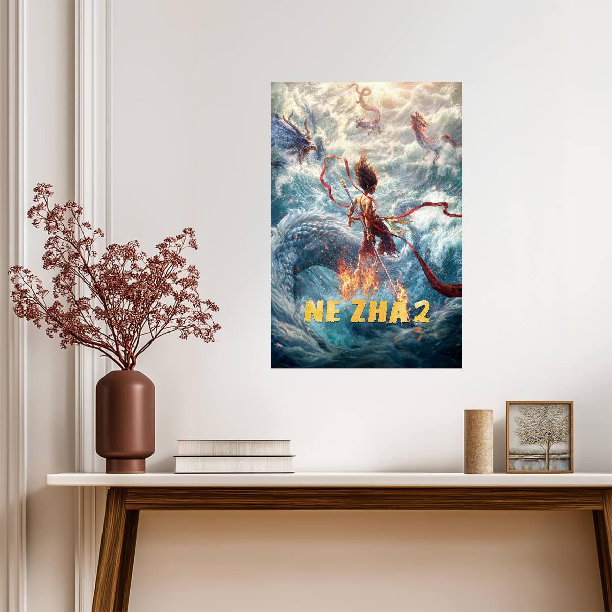 Ne Zha 2 Animated Movie Poster | Ne Zha Facing Dragons Above the Sea - Anime Poster
