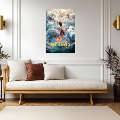 Ne Zha 2 Animated Movie Poster | Ne Zha Facing Dragons Above the Sea - Anime Poster